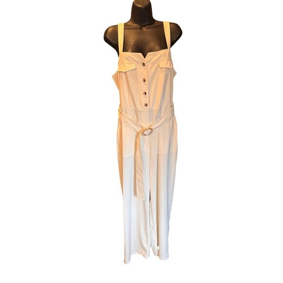 Zara Womens Cream Sleeveless Jumpsuit With Belt & Button Detail Size L - Picture 2 of 16